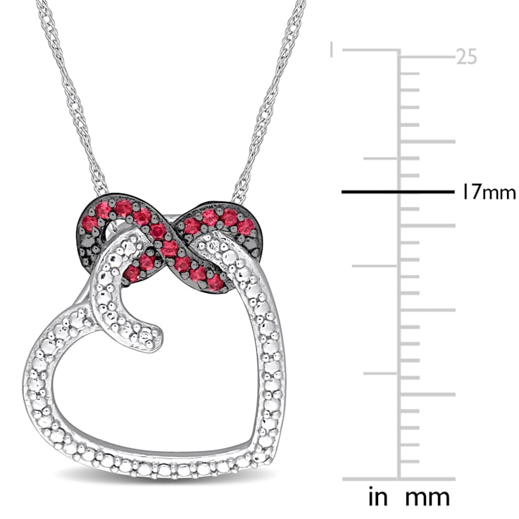 1/6 CT TGW Ruby Infinity Heart Pendant with Chain in 10K White Gold