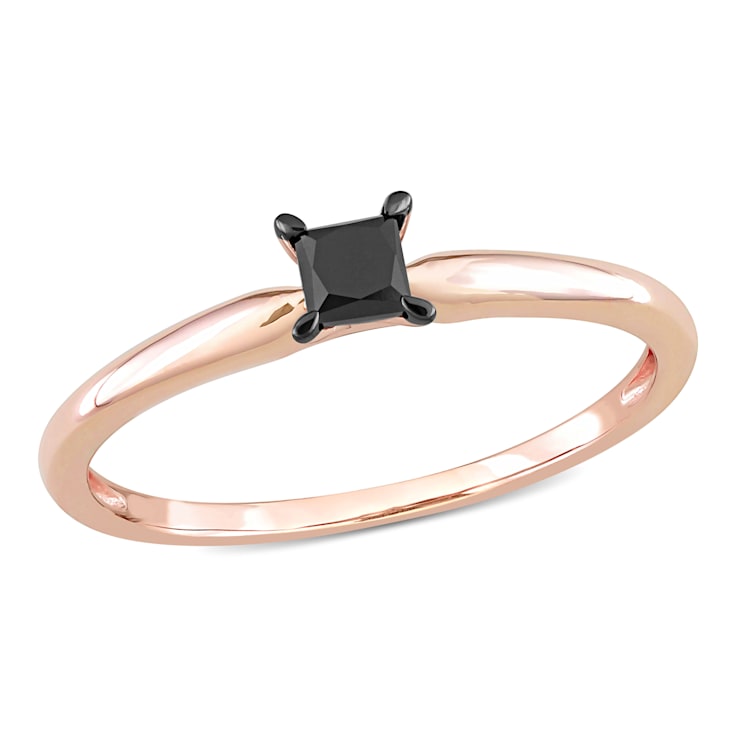1/4 ct Black Diamond Solitaire Engagement Ring in 14K Rose Gold