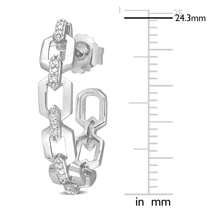 1/7 CT TW Diamond Cut Open-Work Hoop Earrings in Sterling Silver