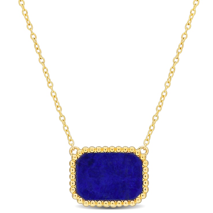 5 CT TGW Lapis Necklace with Beaded Halo in Yellow Plated Sterling Silver