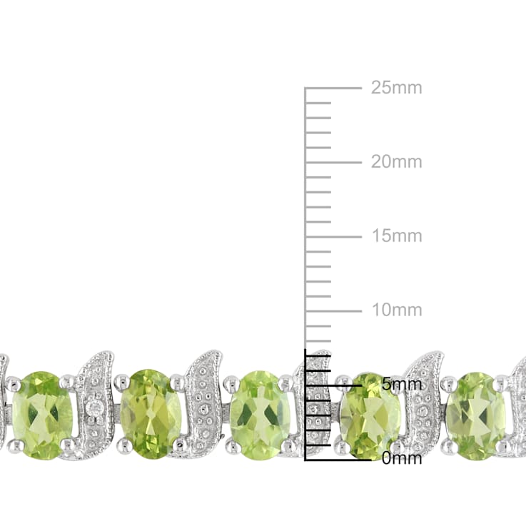 11 3/4 CT TGW Peridot and Diamond S-Link Bracelet in Sterling Silver