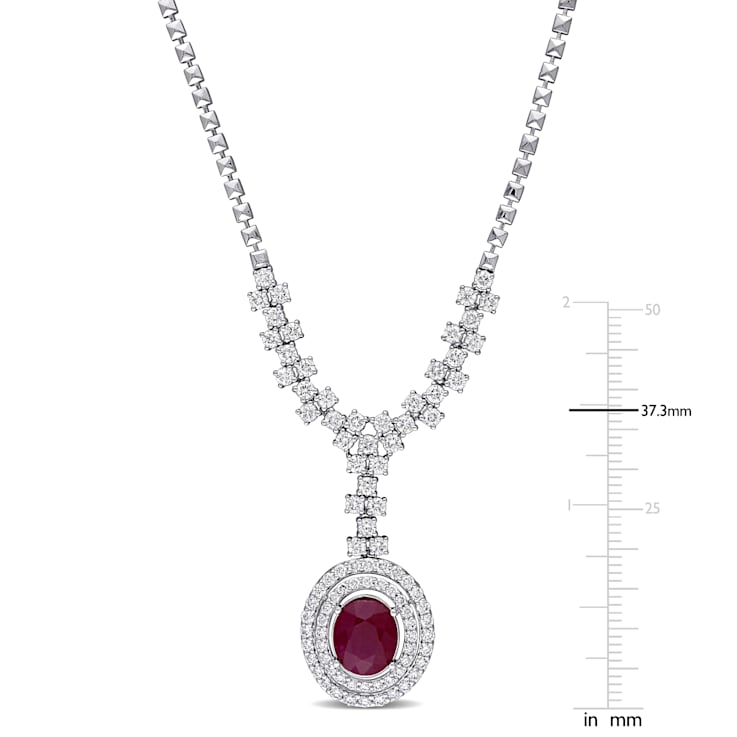 3 3/4 CT TGW Ruby and 2 3/4 CT TW Diamond Lariat Necklace in 14K White Gold