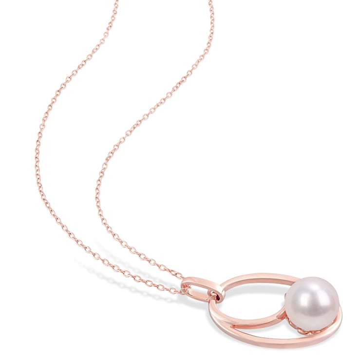 9-9.5MM Freshwater Cultured Pearl Drop Pendant with Chain in Rose Plated
in Sterling Silver