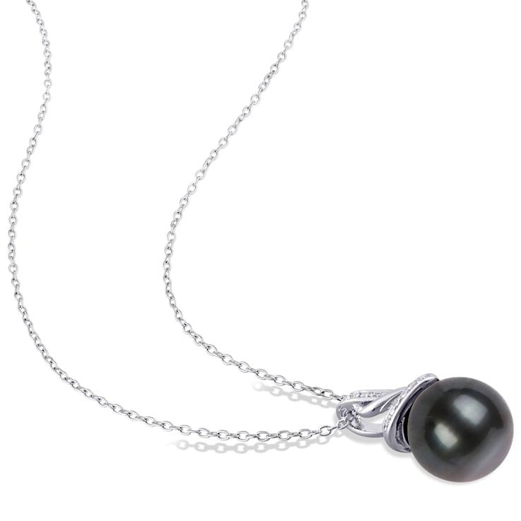 9-9.5MM Black Tahitian Cultured Pearl and Diamond Twist Pendant with
Chain in Sterling Silver