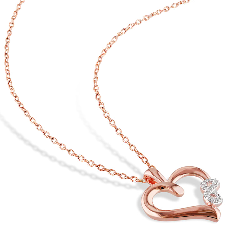 Diamond Infinity Heart Pendant with Chain in Pink Plated Sterling Silver
