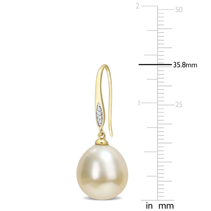 12-12.5MM Golden South Sea Cultured Pearl and Diamond Accent Earrings in
10K Yellow Gold