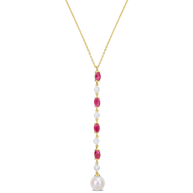 1 CT TGW Ruby and 7.5-8MM Freshwater Pearl with 1/5 CT TW Diamond
Necklace in 10K Yellow Gold