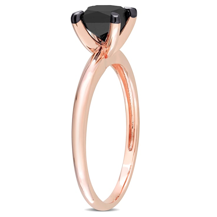 1 ct Black Diamond Solitaire Engagement Ring in 14K Rose Gold