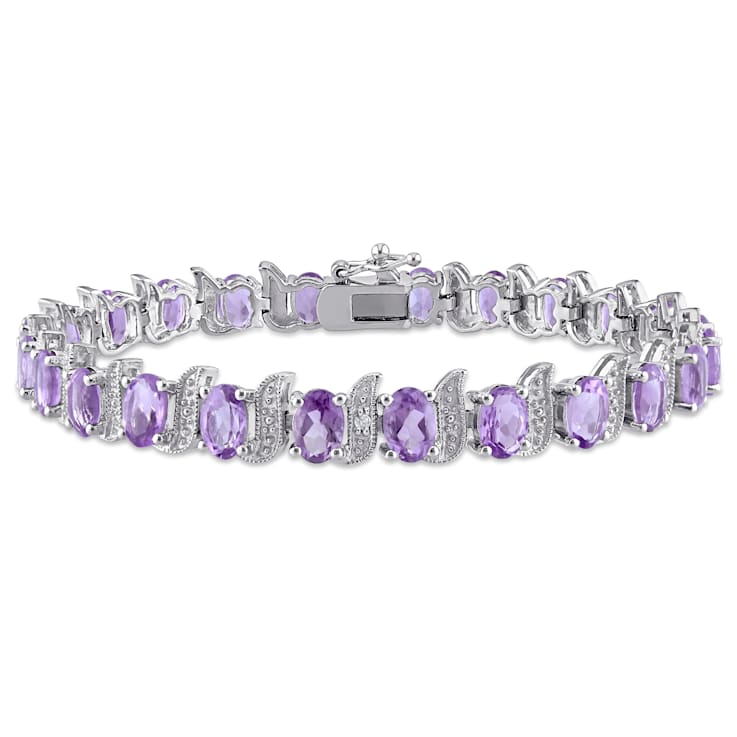 9 5/8 CT TGW Amethyst and Diamond Accent Bracelet in Sterling Silver