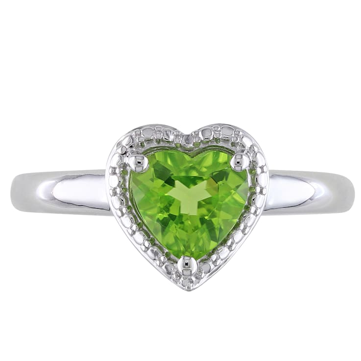 1 1/3 CT TGW Peridot Heart Halo Ring in Sterling Silver
