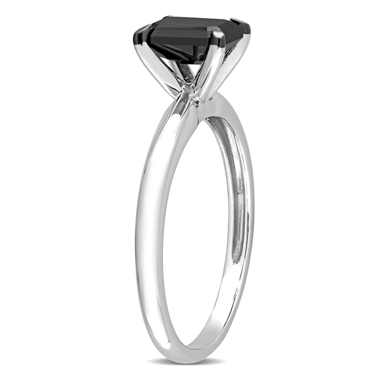 1 ct Black Diamond Solitaire Engagement Ring in 14K White Gold