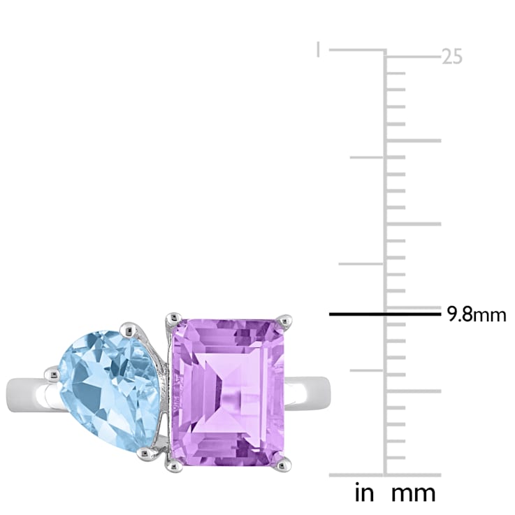 3 5/8 CT TGW Pink Amethyst and Sky Blue Topaz 2-Stone Ring in Sterling Silver