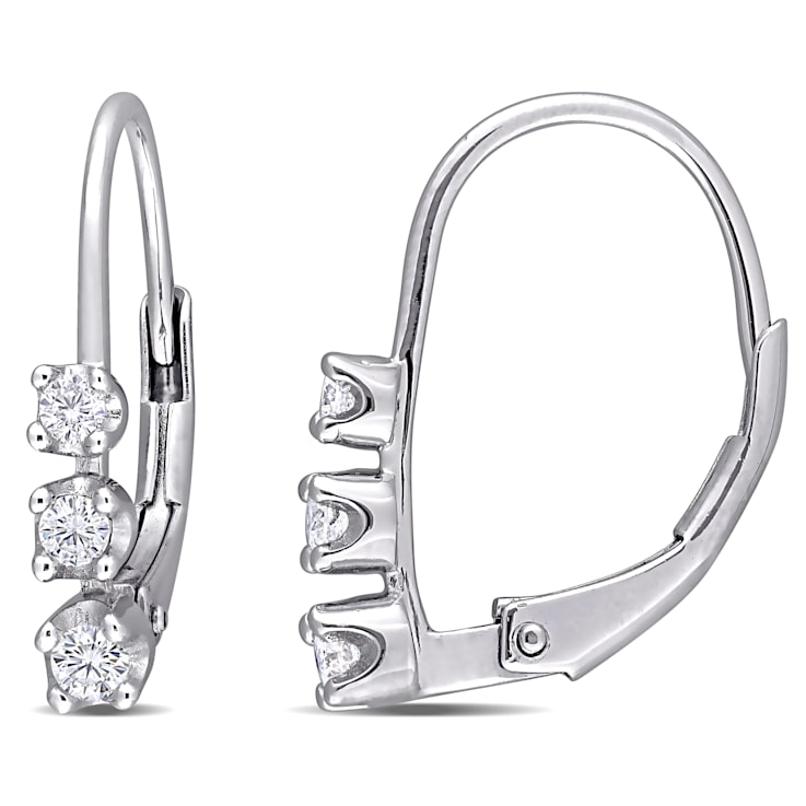 1/4 CT TW 3 Stone Diamond Leverback Earrings in Sterling  Silver
