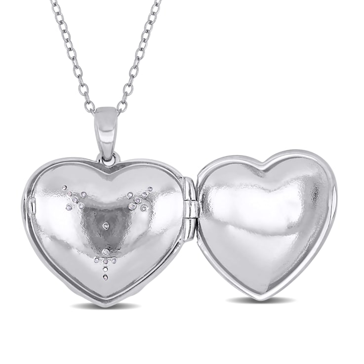 Diamond Accent Embossed Vintage Filigree Heart Locket Pendant with Chain
in Sterling Silver