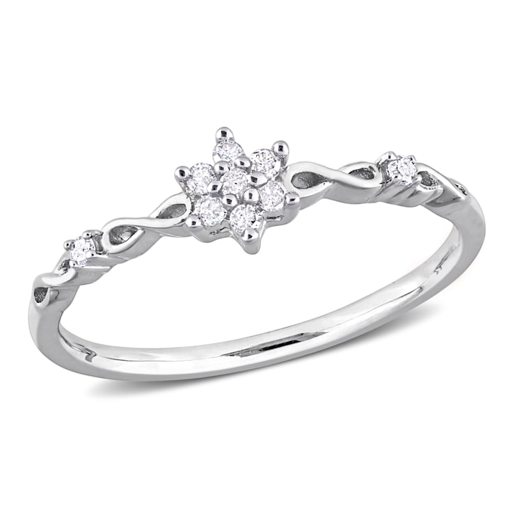 1/10 CT TW Diamond Floral Promise Ring in Sterling Silver