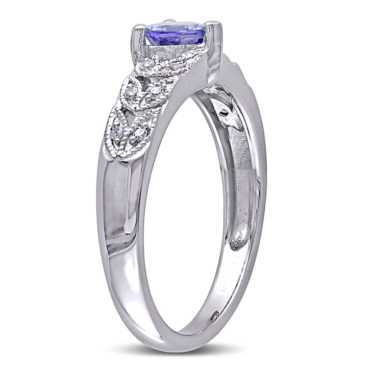 3/8 CT TGW Tanzanite and Diamond Accent Heart Vintage Ring in Sterling Silver