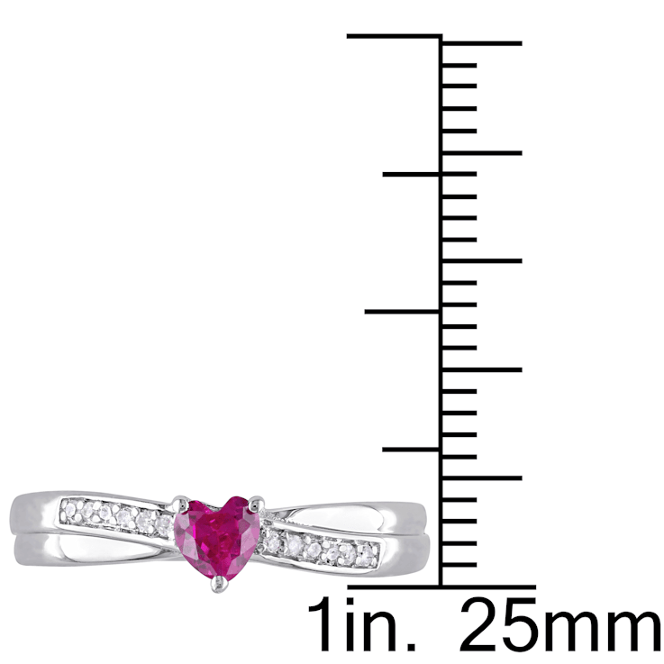 1/3 ctw Created Ruby and Diamond Accent Heart Ring in Sterling Silver