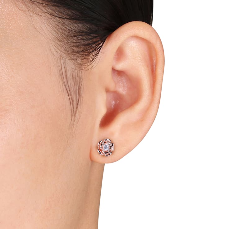Created White Sapphire Flower Stud Earrings in Rose Plated Sterling Silver