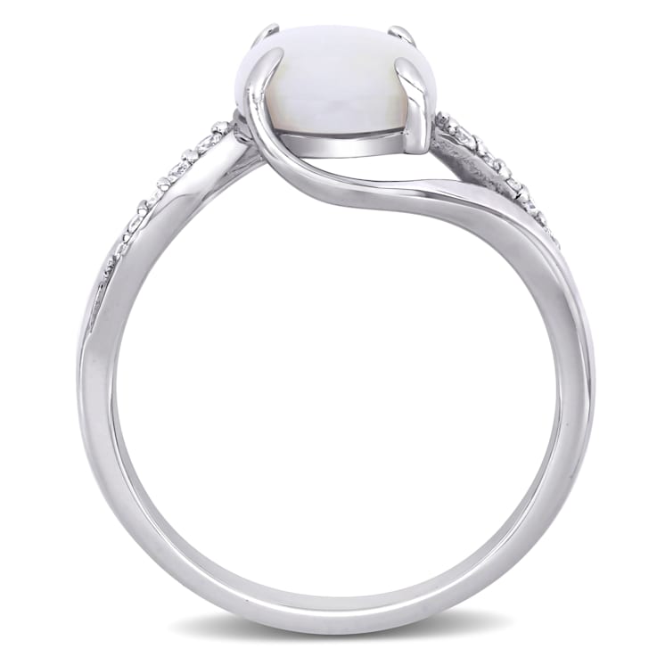 1 5/8 CT TGW Opal and 1/10 CT TW Diamond Twist Ring in Sterling Silver
