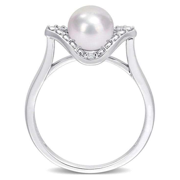 7-7.5MM Freshwater Cultured Pearl and Created White Sapphire Halo Ring
in Sterling Silver