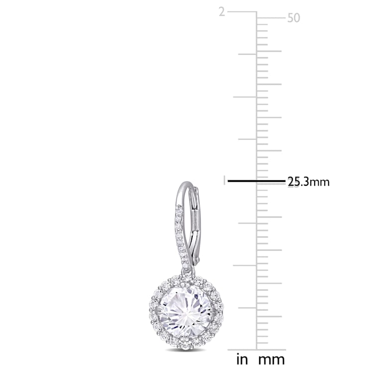5/12ctw Created White Sapphire and 1/10ctw Diamond Halo Drop Earrings in
Sterling Silver