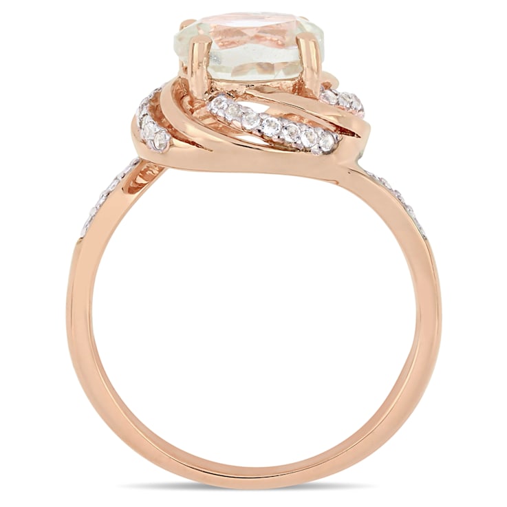 1 7/8 CTW Green Quartz, White Topaz and Diamond Swirl Ring in Rose
Plated Sterling Silver