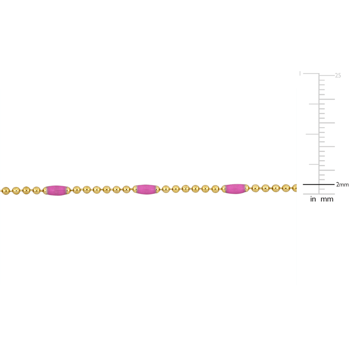Pink Enamel Bead Link Necklace in 14K Yellow Gold Over Sterling Silver
