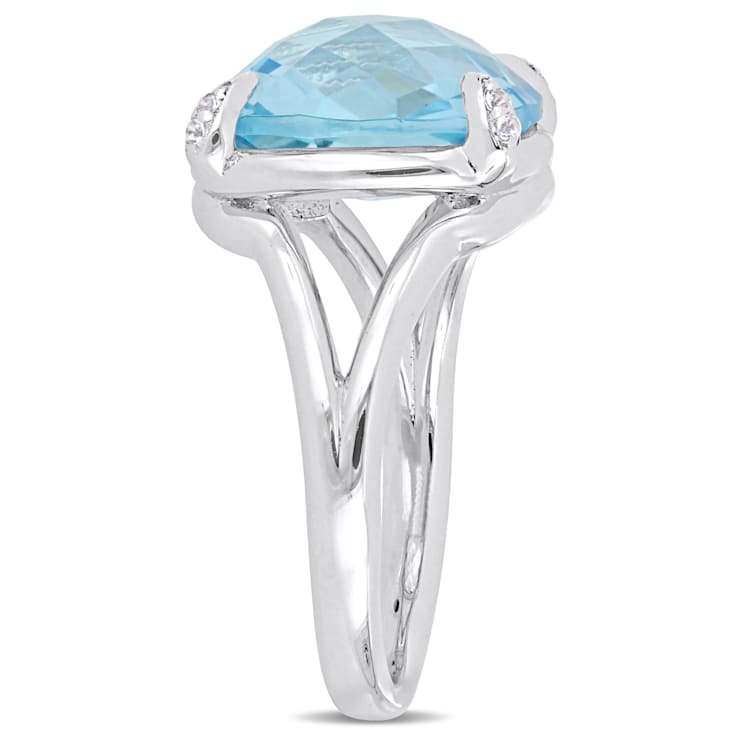 9 CT TGW Sky Blue and White Topaz Split Shank Cocktail Ring in Sterling Silver
