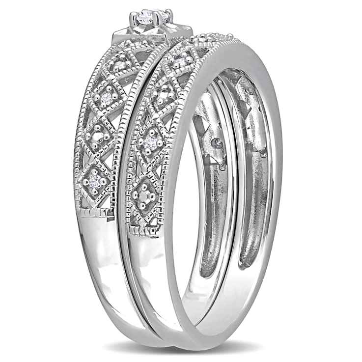 1/10 CT TW Diamond Filigree Bridal Set in Sterling Silver