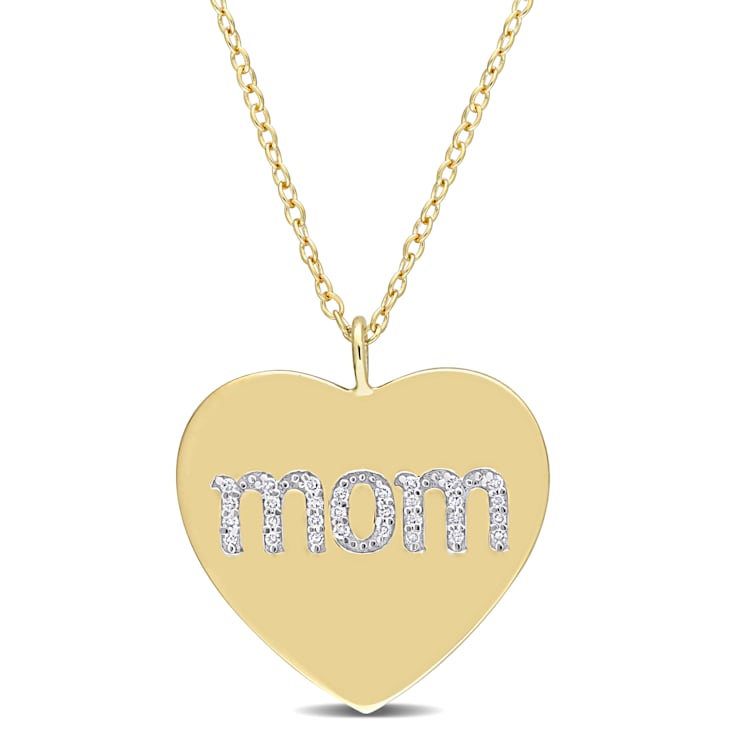 1/10ctw Diamond "Mom" Heart Pendant with Chain in 18K Yellow
Gold Over Sterling Silver