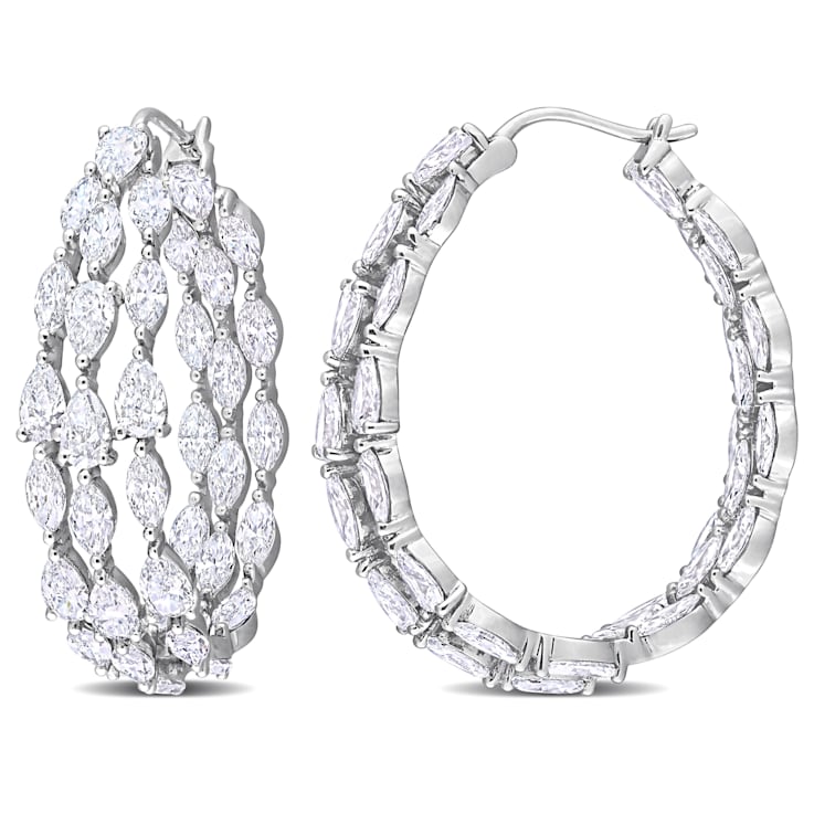 11 1/10 CT TGW Lab Grown Diamond Triple Row Hoop Earrings in 14K White Gold