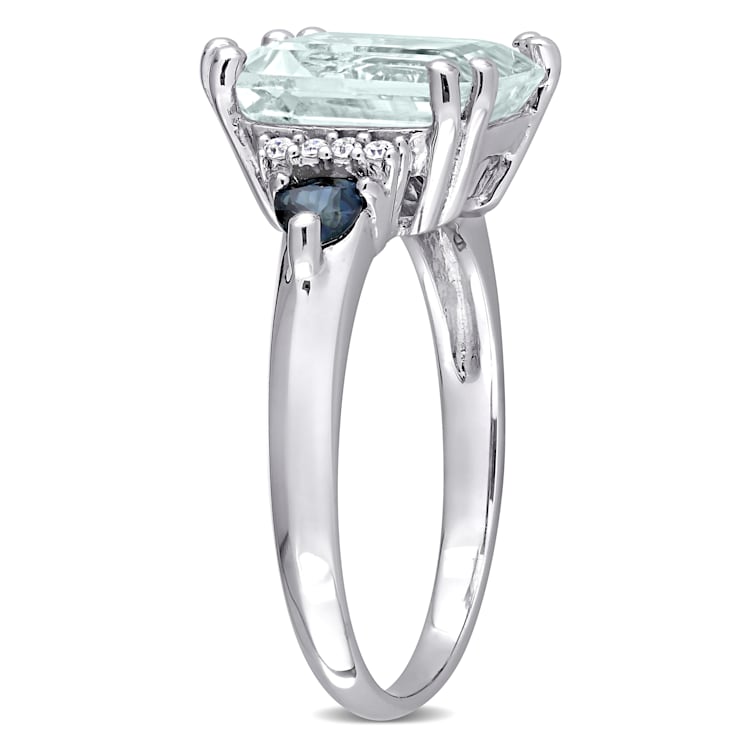 3 1/3 CT TGW Ice Aquamarine, Blue Sapphire and Diamond-Accent Cocktail
Ring in Sterling Silver