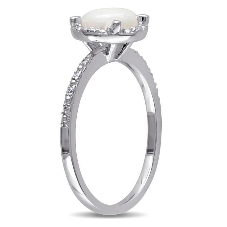 4/5 CT TGW Opal and Diamond Accent Halo Ring in Sterling Silver