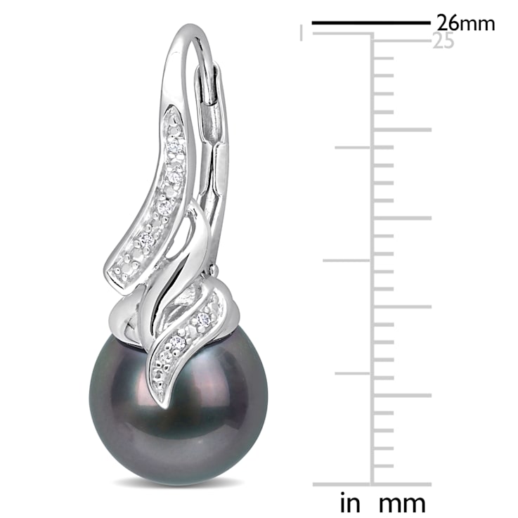 9-9.5 MM Black Tahitian Cultured Pearl and Diamond Accent Twist Drop
Earrings in Sterling Silver