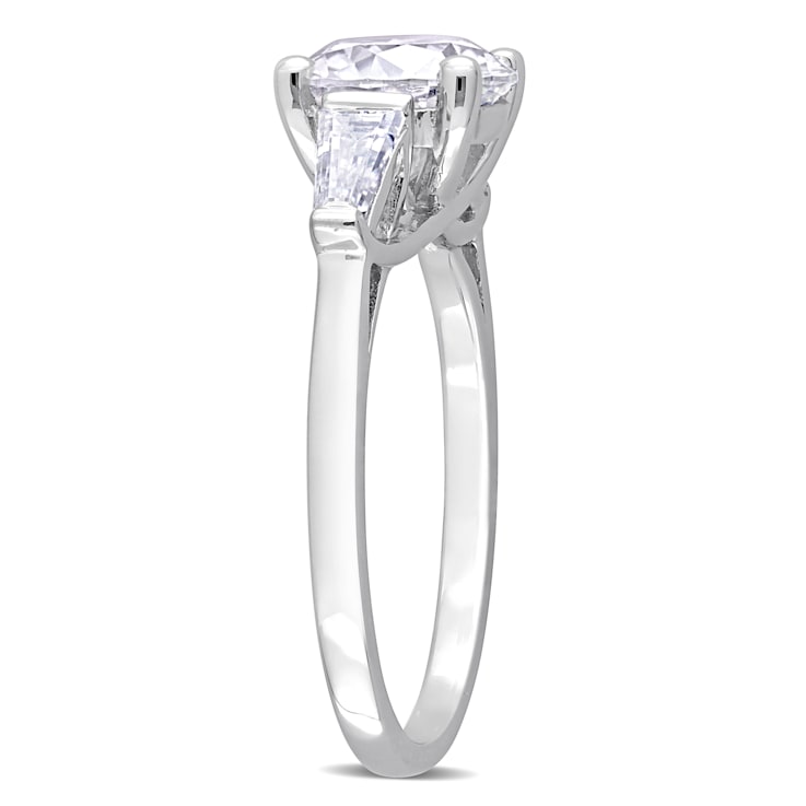 2 1/10 CT TGW Created Moissanite 3-Stone Ring in Sterling Silver