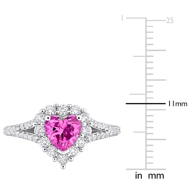 2 1/2 CT TGW Created Pink and White Sapphire Halo Heart Engagement Ring
in Sterling Silver