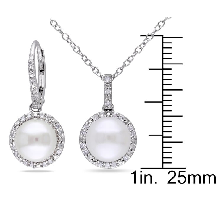 8-8.5MM Freshwater  Cultured Pearl and 1/3 CT TW Diamond Earrings and
Pendant in Sterling Silver