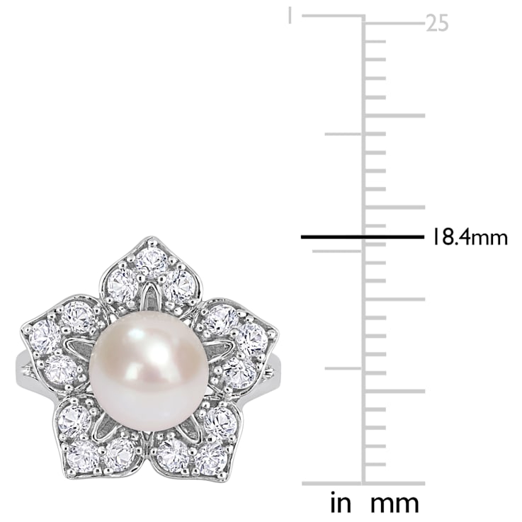 8.5-9MM Freshwater Cultured Pearl and Created White Sapphire Pearl Ring
in Sterling Silver