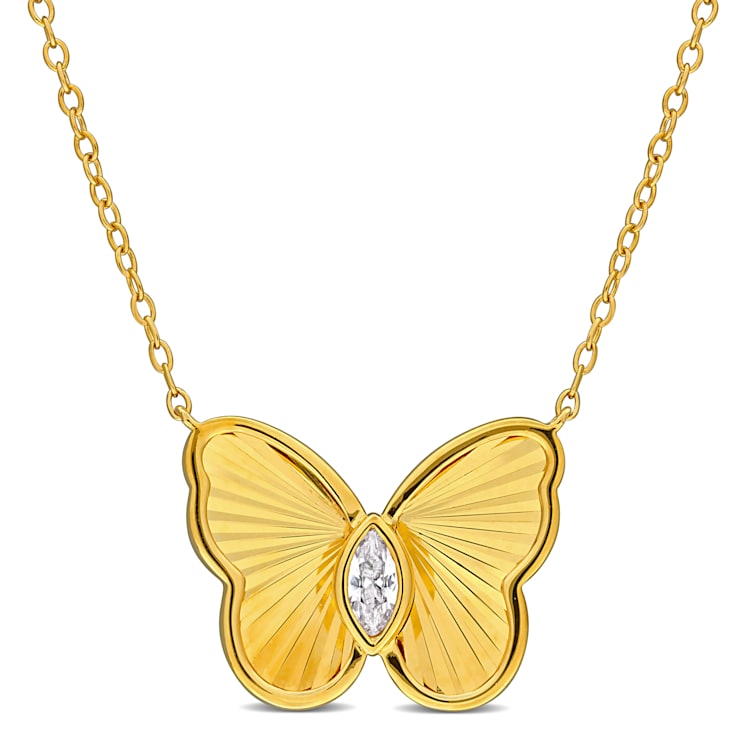 1/5 CT TGW Created White Sapphire Butterfly Necklace in Yellow Plated
Sterling Silver