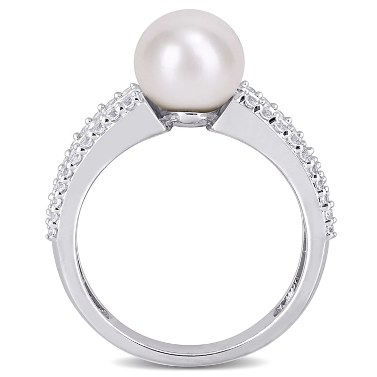 8-8.5MM Freshwater Cultured Pearl and 2 2/5 CT TGW Created White
Sapphire Ring in Sterling Silver