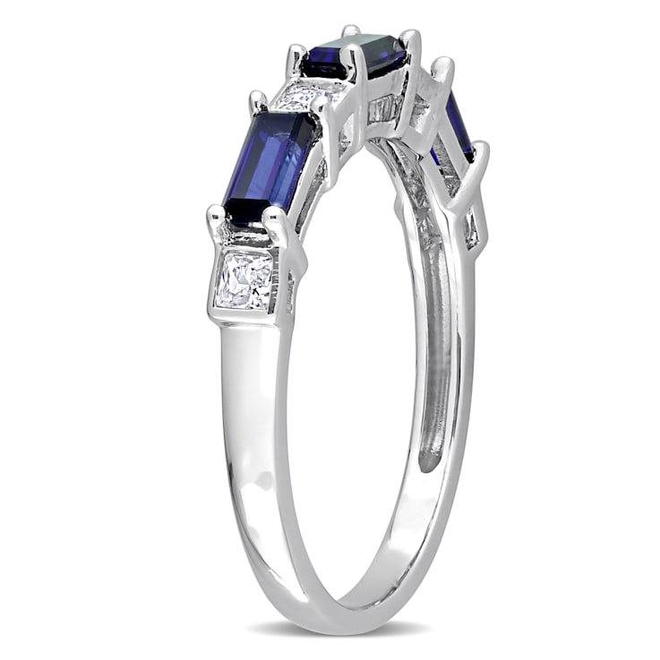 1 3/8 CT TGW Created Blue and White Sapphire Ring in Sterling Silver
