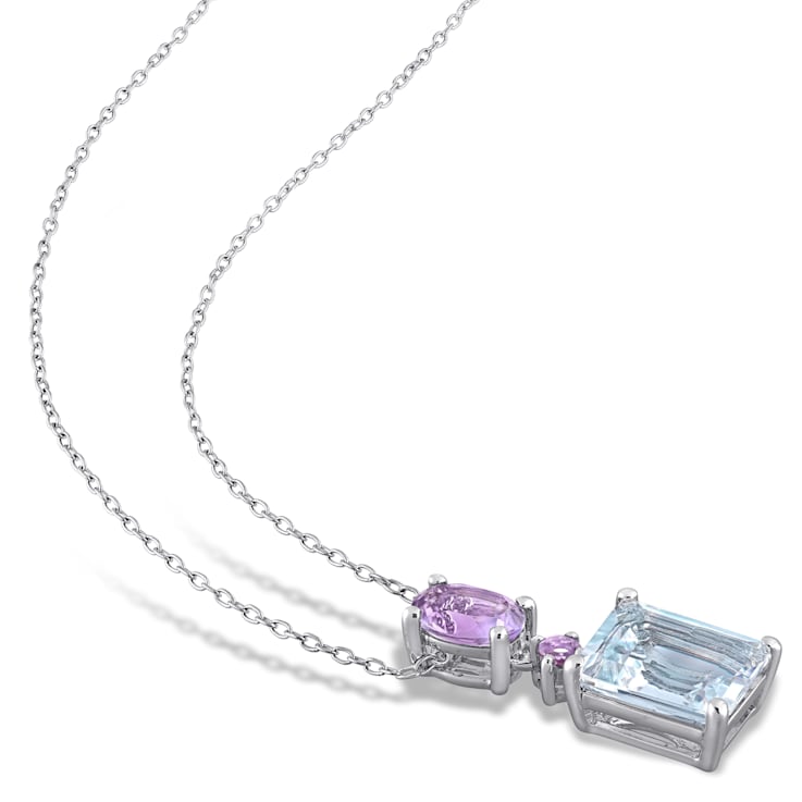 3 4/5 CT TGW Ice Aquamarine and Amethyst Two-Tier Dangle Pendant with
Chain in Sterling Silver