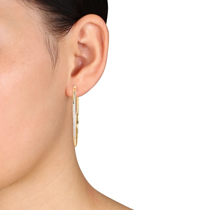 1/6 CT TW Diamond Hoop Earrings in Yellow Gold Over Sterling Silver