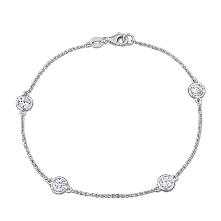 1 CT TW Lab-Grown Diamond Station Bracelet in 14K White Gold