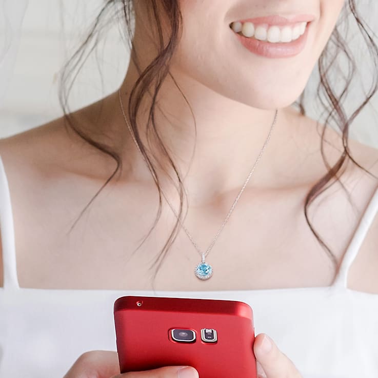 4 CT TGW Sky Blue and White Topaz Pendant with Chain in Sterling Silver