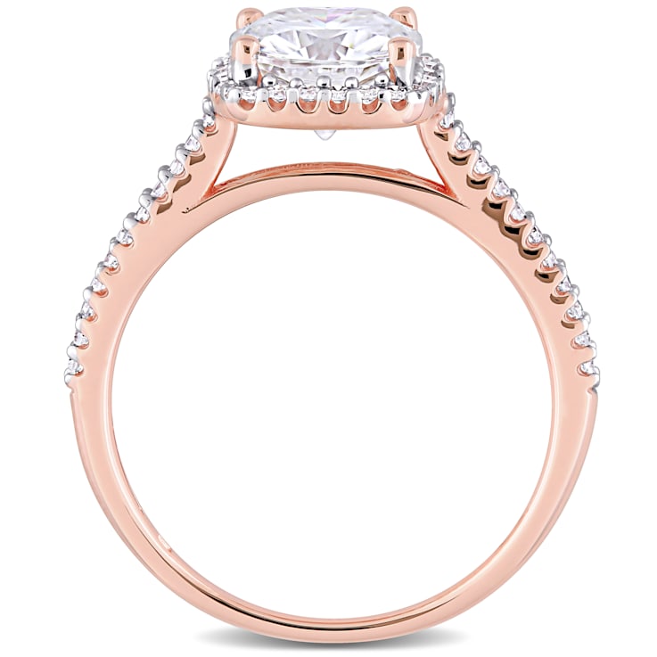 2 CT DEW Created Moissanite and 1/4 CTW Diamond Halo Engagement Ring 14K
Rose Gold