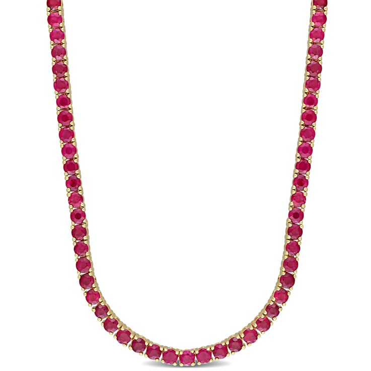 16 1/5 CT TGW Ruby Tennis Necklace in 14K Yellow Gold