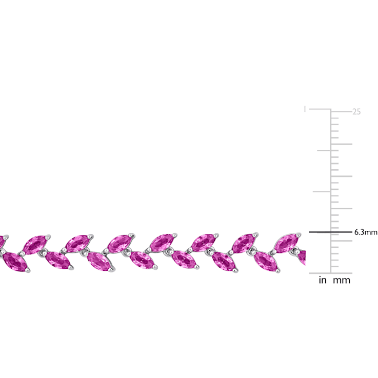 29 1/2 CT TGW Created Pink Sapphire Leaf Necklace in Sterling Silver