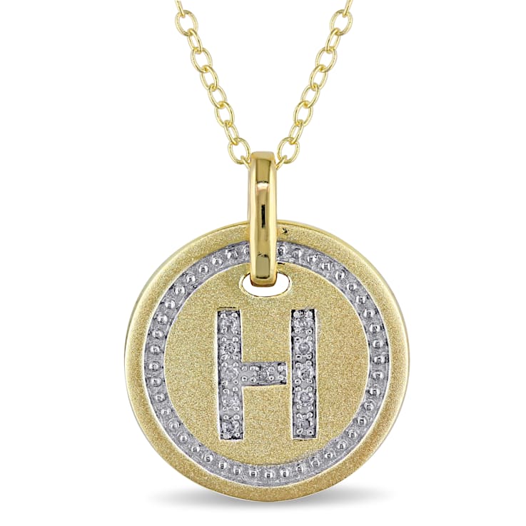 Diamond Accent H-Initial Circle Halo Pendant with Chain in 18K Yellow
Gold Over Sterling Silver