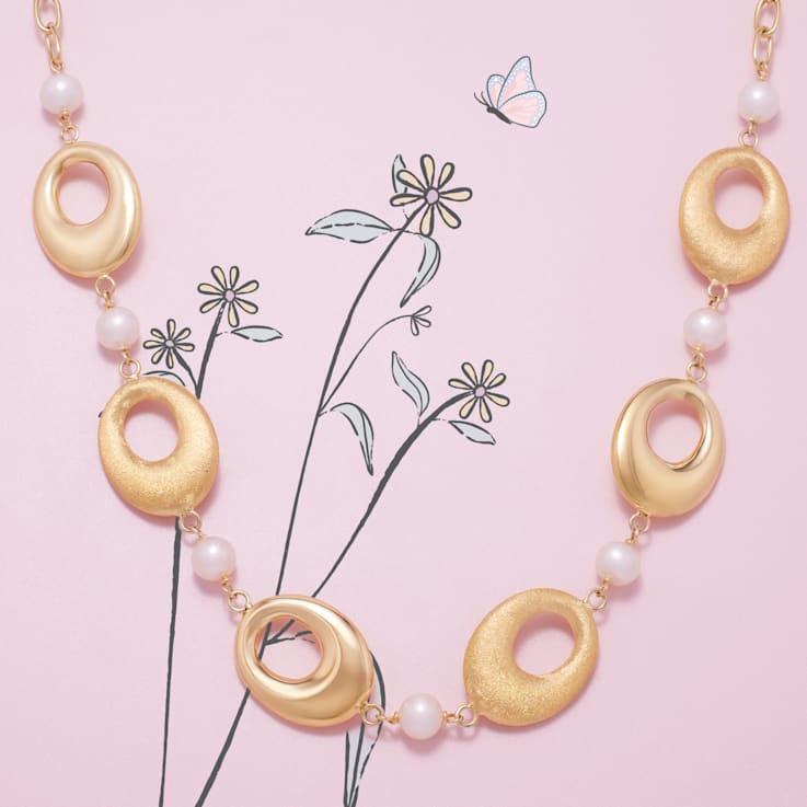 6-7 MM Freshwater Cultured Pearl Chain Necklace in 18K Yellow Gold Over
Sterling Silver